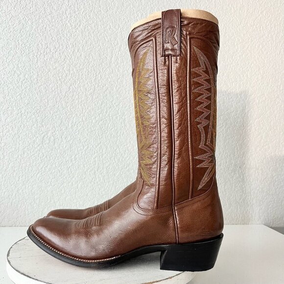 Rod Patrick Mens Cowboy Boots 11B Brown Leather Sole Round Toe 12" Tall Shaft - Picture 4 of 12
